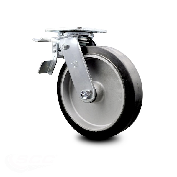 8 Inch Rubber on Aluminum Caster with Ball Bearing and Total Lock Brake SCC